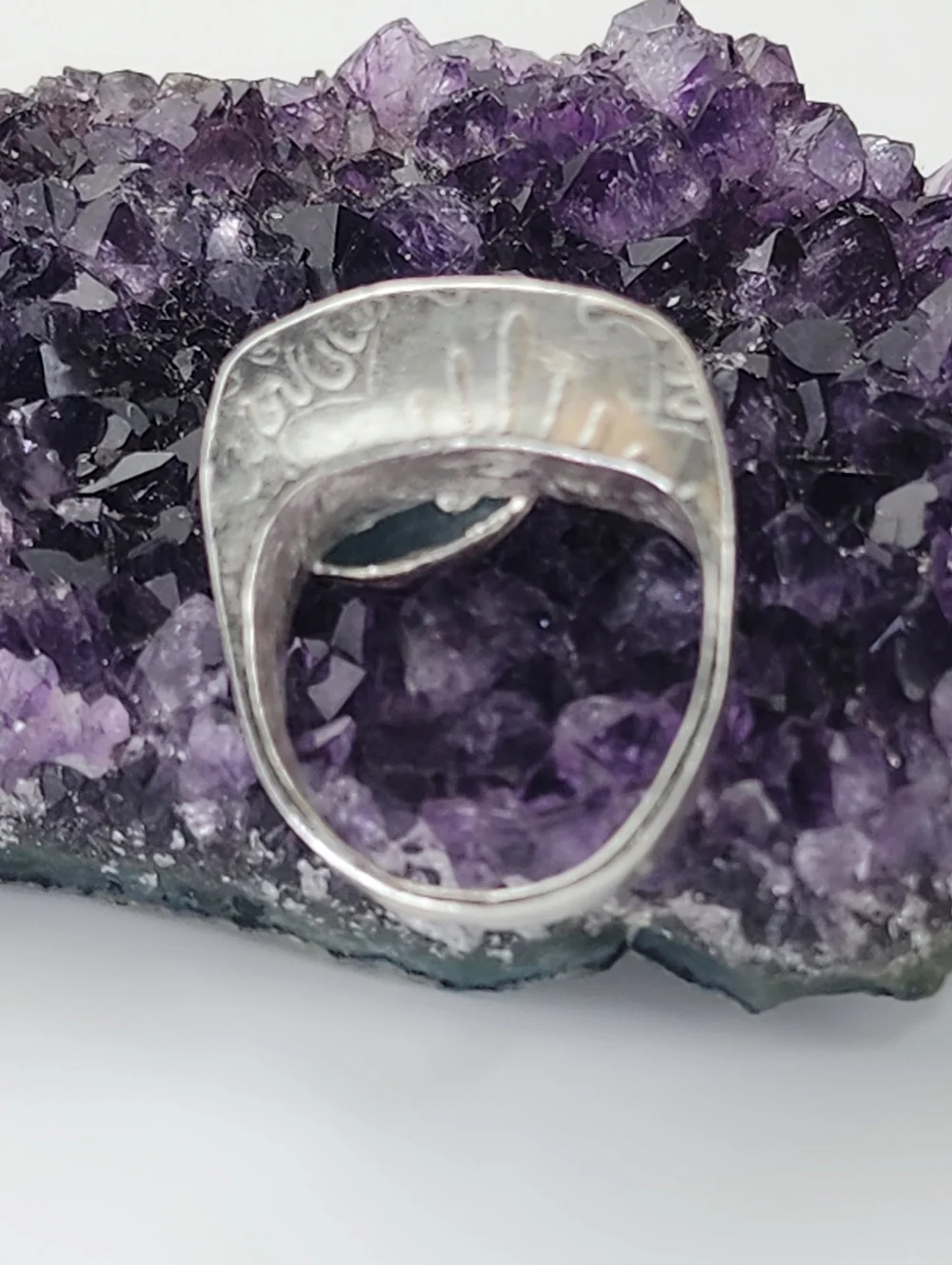 AQUAMARINE HALLOW EMBOSSED RING HANDMADE IN STERLING SILVER SIZE 7.50